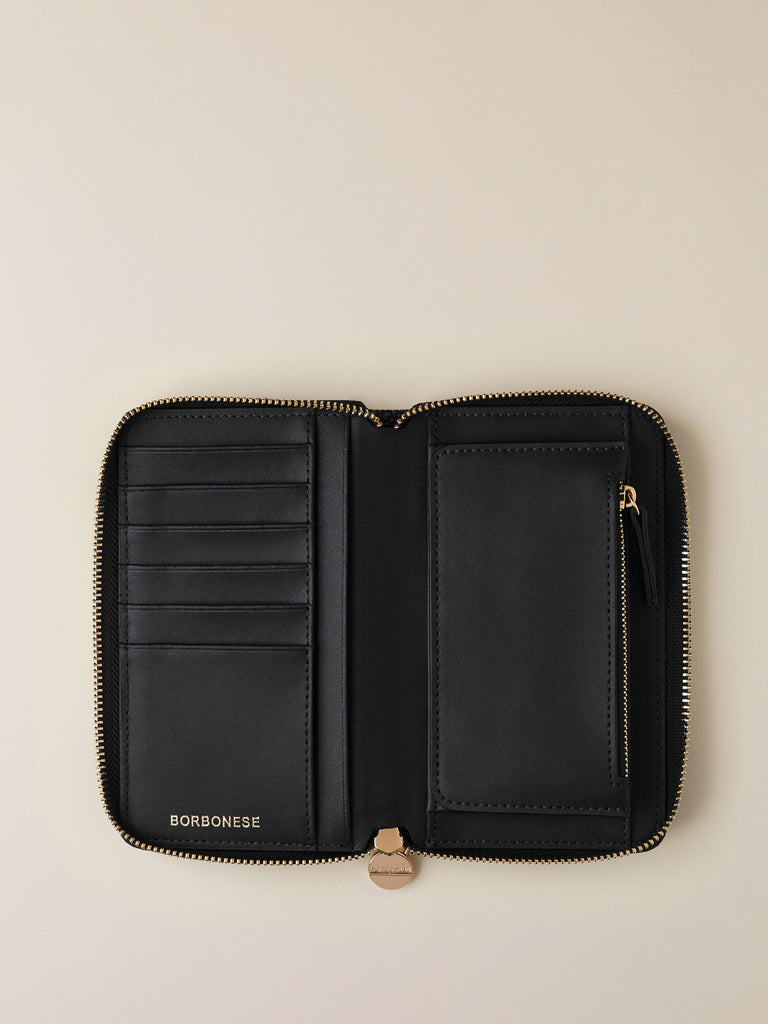 Portafoglio di tessuto riciclato Op e Pelle - PORTAFOGLIO CLASSICA MEDIUM ZIP AROUND - Borbonese