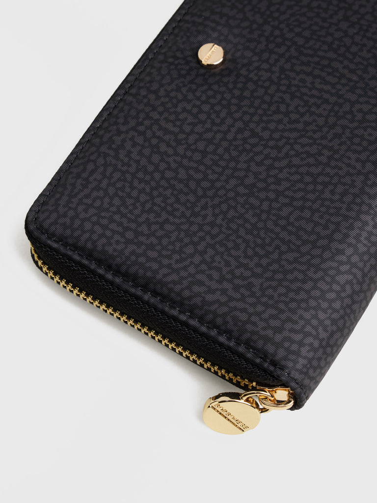 Op Recycled fabric and Leather Wallet - CLASSICA MEDIUM ZIP AROUND WALLET - Borbonese