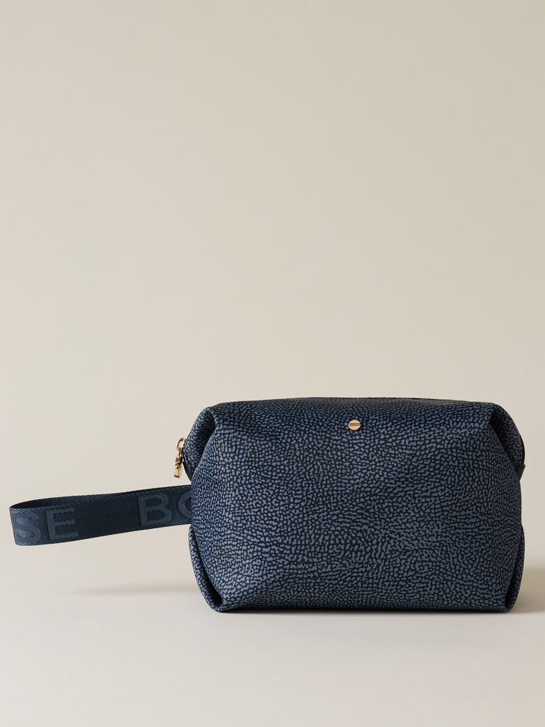 Busta di Tessuto riciclato Op e Pelle - COSMETIC CASE CLASSICA MEDIUM - Borbonese