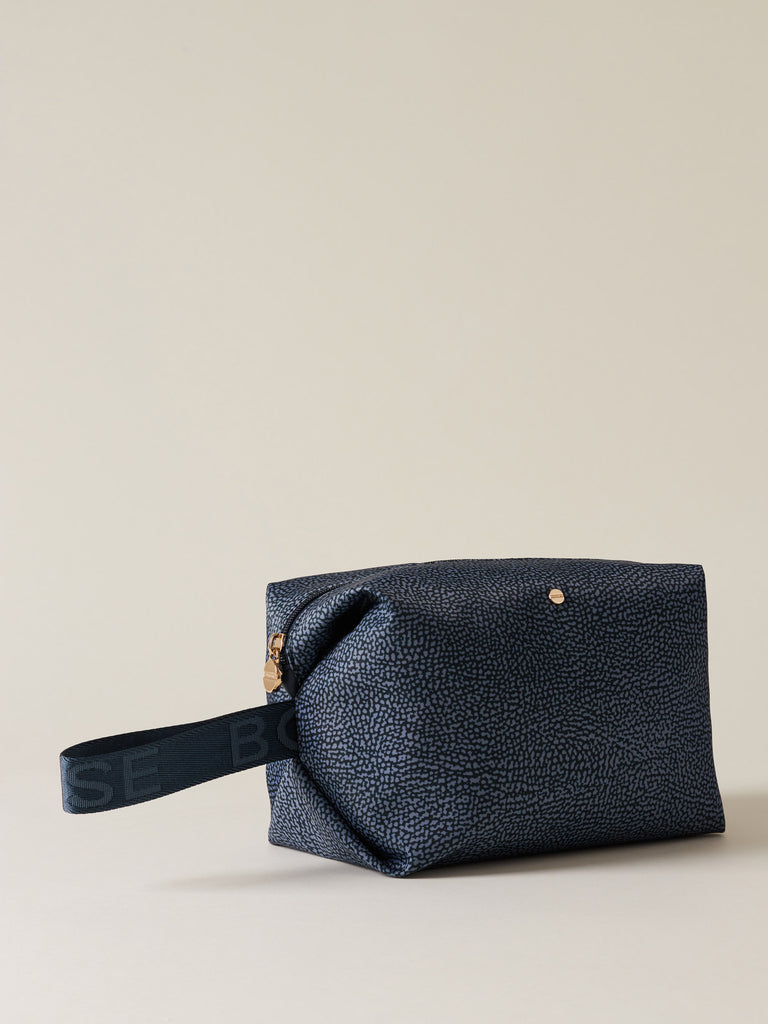 Busta di Tessuto riciclato Op e Pelle - COSMETIC CASE CLASSICA MEDIUM - Borbonese