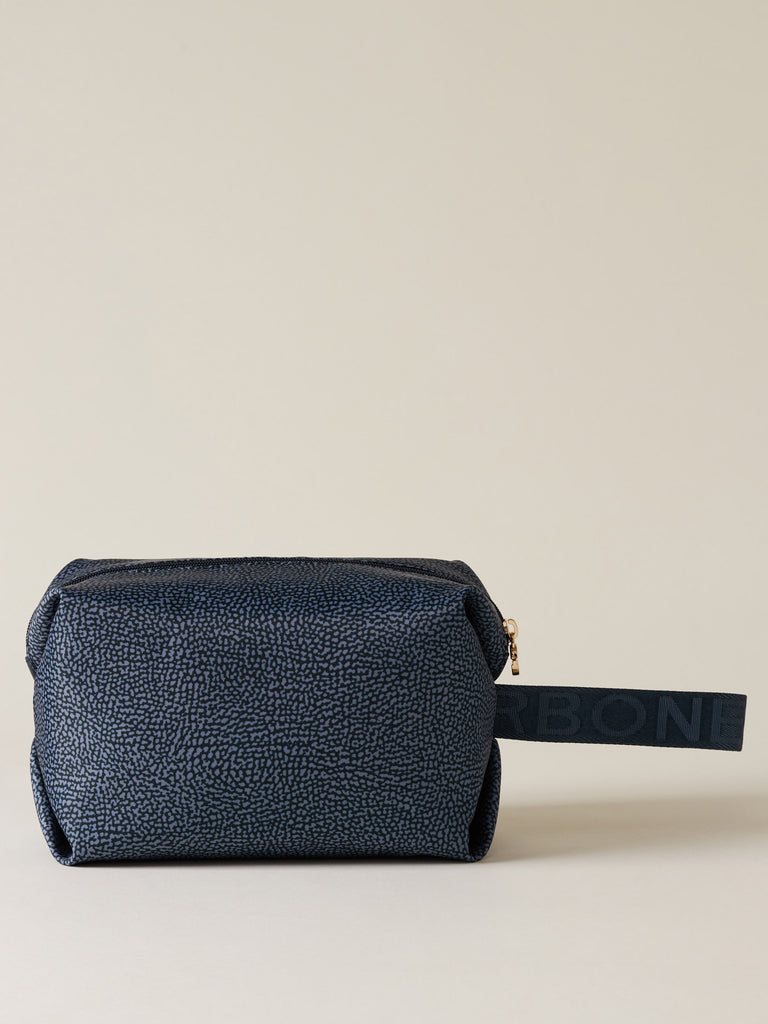 Busta di Tessuto riciclato Op e Pelle - COSMETIC CASE CLASSICA MEDIUM - Borbonese