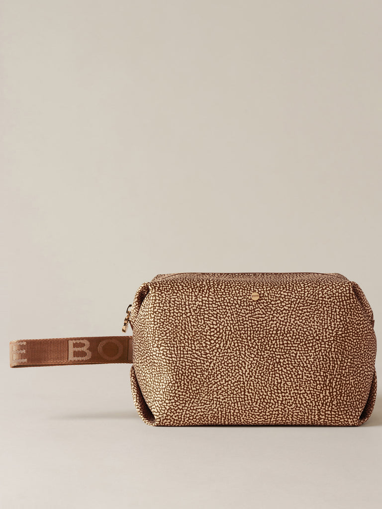 Busta di Tessuto riciclato Op e Pelle - COSMETIC CASE CLASSICA MEDIUM - Borbonese