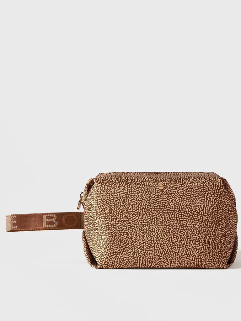 Busta di Tessuto riciclato Op e Pelle - COSMETIC CASE CLASSICA MEDIUM - Borbonese