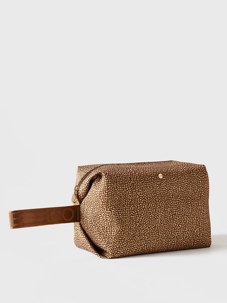 Busta di Tessuto riciclato Op e Pelle - COSMETIC CASE CLASSICA MEDIUM - Borbonese