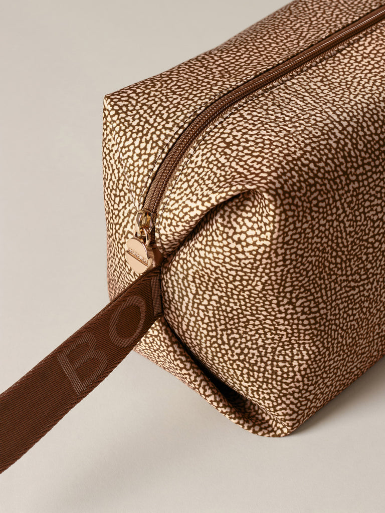 Busta di Tessuto riciclato Op e Pelle - COSMETIC CASE CLASSICA MEDIUM - Borbonese