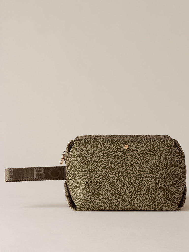 Busta di Tessuto riciclato Op e Pelle - COSMETIC CASE CLASSICA MEDIUM - Borbonese