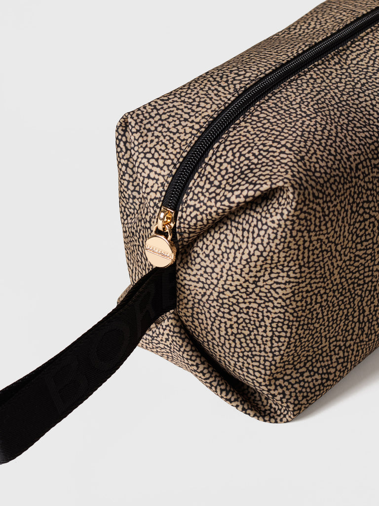 Busta di Tessuto riciclato Op e Pelle - COSMETIC CASE CLASSICA MEDIUM - Borbonese