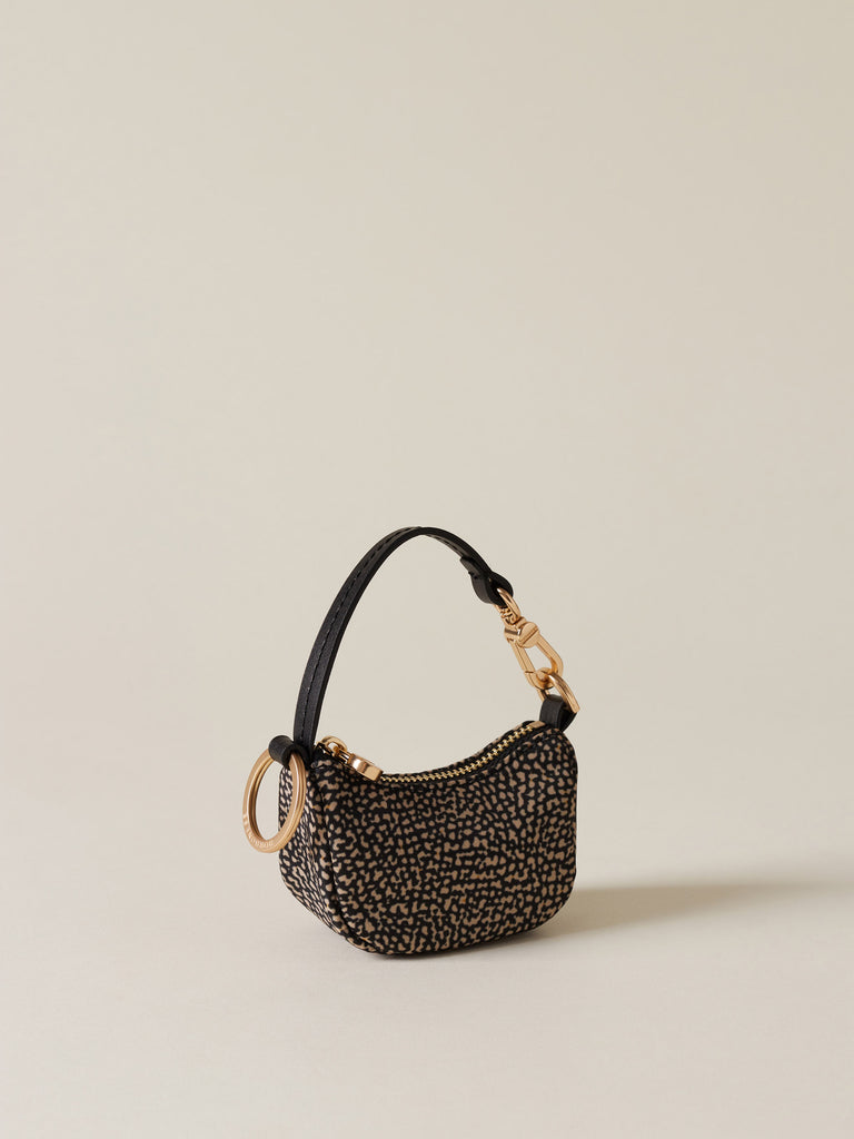 Op Recycled Fabric and Leather Keychain - LUNA KEYCHAIN - Borbonese