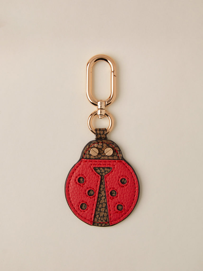 Leather and OP Coated Canvas Keychain - LADYBUG KEYCHAIN - Borbonese