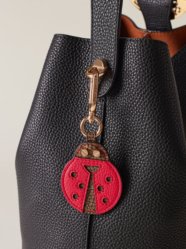 Leather and OP Coated Canvas Keychain - LADYBUG KEYCHAIN - Borbonese