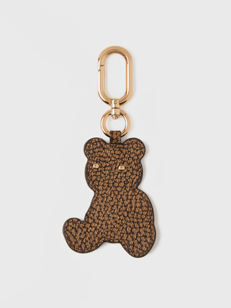 Leather and OP Coated Canvas Keychain - BEAR KEYRING - Borbonese