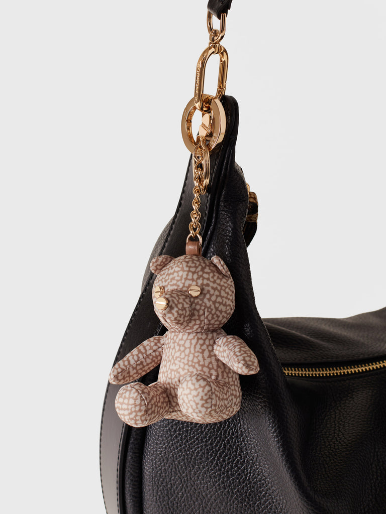 Recycled OP Fabric and Leather Keychain - BEAR KEYCHAIN - Borbonese