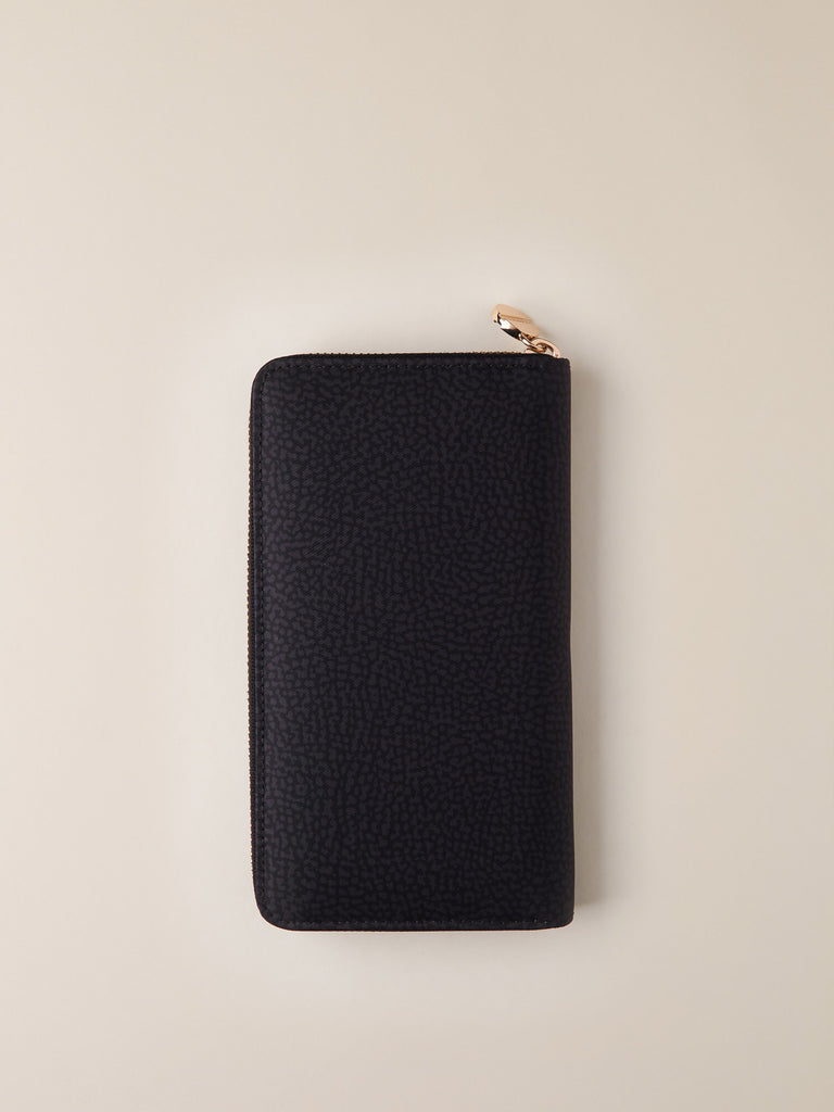 Portafoglio di tessuto riciclato OP e pelle - PORTAFOGLIO LARGE ZIP AROUND - Borbonese