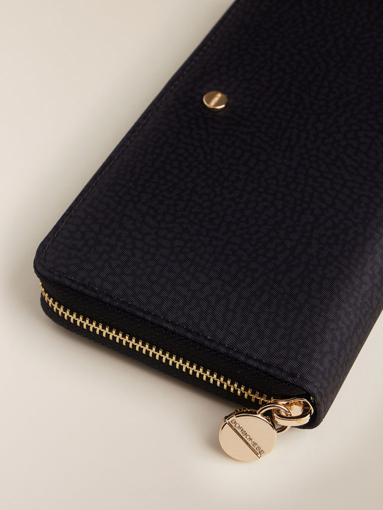 Portafoglio di tessuto riciclato OP e pelle - PORTAFOGLIO LARGE ZIP AROUND - Borbonese