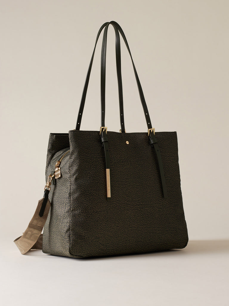 Borsa a spalla di tessuto riciclato OP e Pelle - L'ECOLE BORSA SHOPPING   - Borbonese