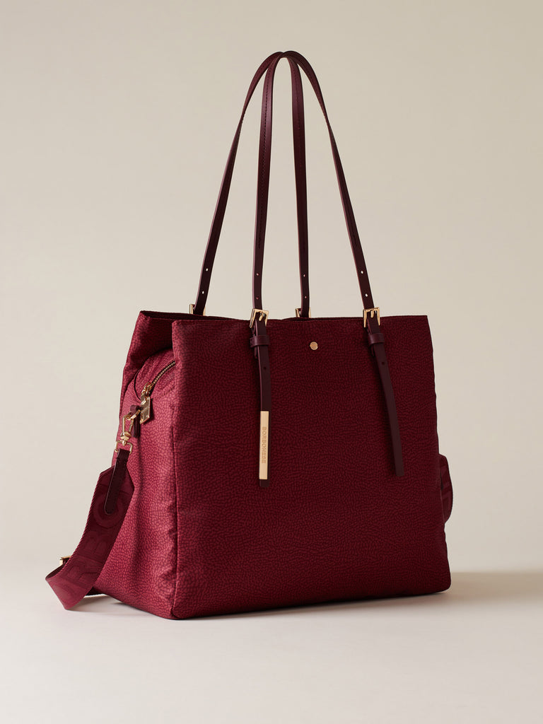 Borsa a spalla di tessuto riciclato OP e Pelle - L'ECOLE BORSA SHOPPING   - Borbonese