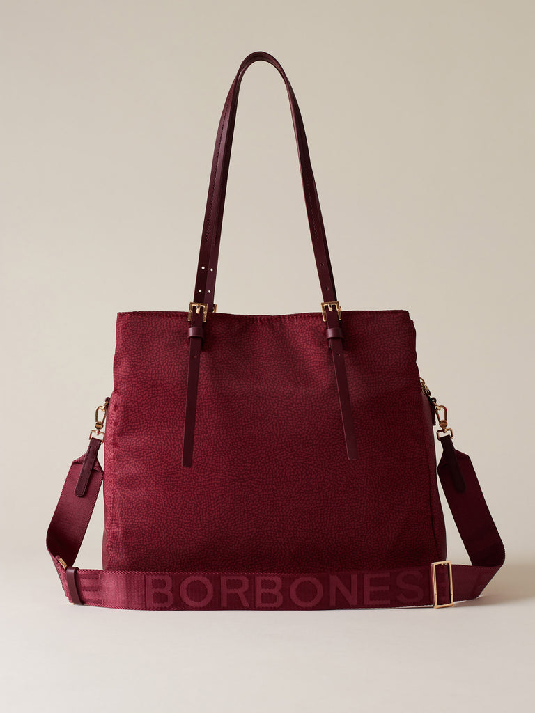 Borsa a spalla di tessuto riciclato OP e Pelle - L'ECOLE BORSA SHOPPING   - Borbonese