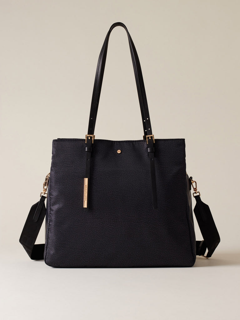 Borsa a spalla di tessuto riciclato OP e Pelle - L'ECOLE BORSA SHOPPING   - Borbonese
