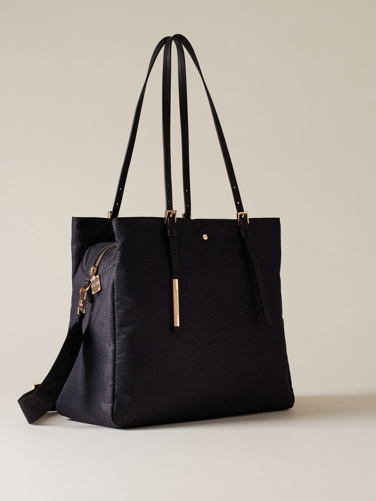 Borsa a spalla di tessuto riciclato OP e Pelle - L'ECOLE BORSA SHOPPING   - Borbonese