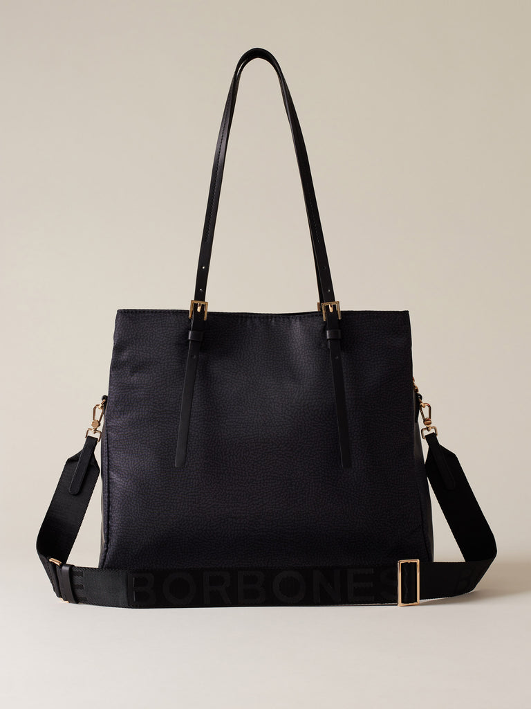 Borsa a spalla di tessuto riciclato OP e Pelle - L'ECOLE BORSA SHOPPING   - Borbonese