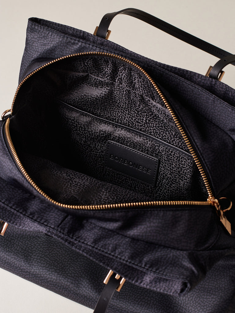 Borsa a spalla di tessuto riciclato OP e Pelle - L'ECOLE BORSA SHOPPING   - Borbonese