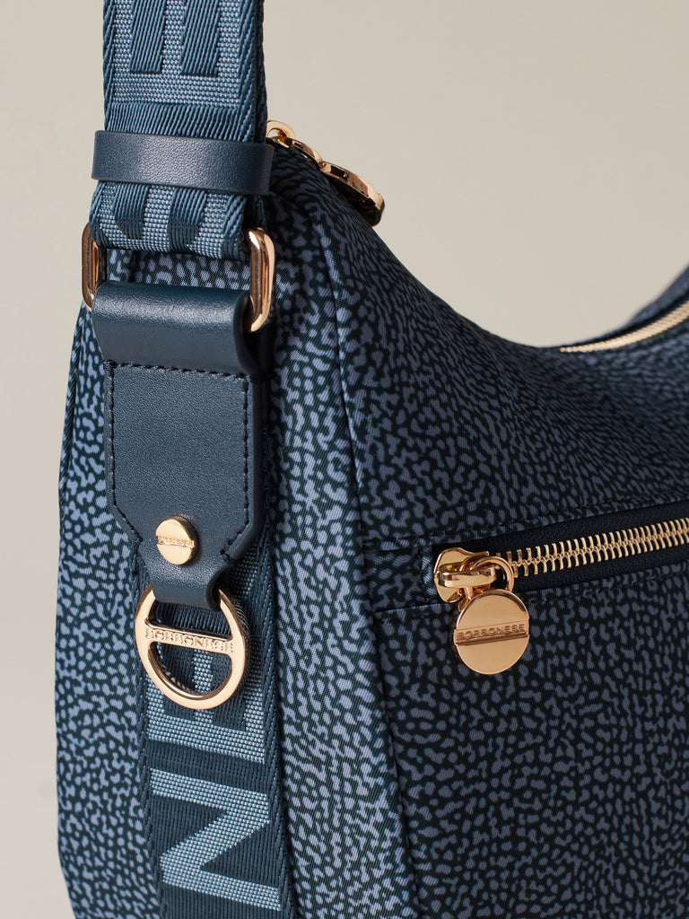 Hobo di tessuto riciclato Op e Pelle - ECO LINE LUNA BAG SMALL - Borbonese