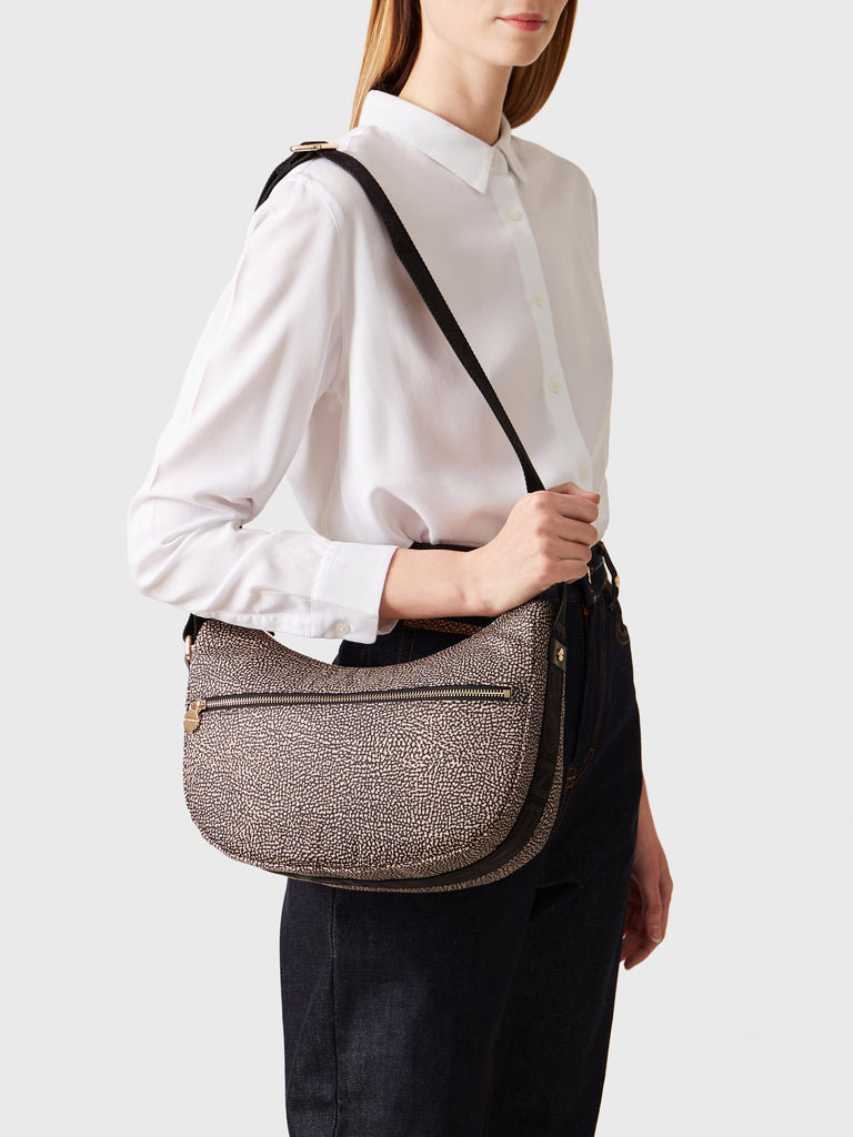 Hobo di tessuto riciclato Op e Pelle - ECO LINE LUNA BAG SMALL - Borbonese