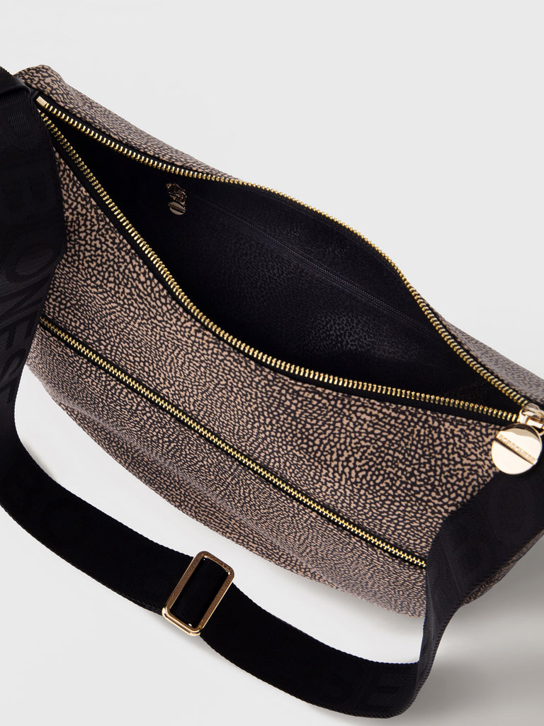 Hobo di tessuto riciclato Op e Pelle - ECO LINE LUNA BAG SMALL - Borbonese
