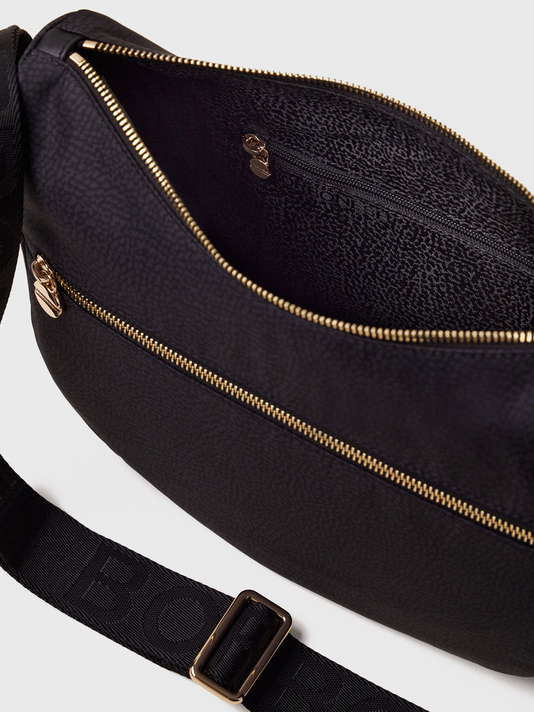 Recycled OP Fabric and Leather Hobo - ECO LINE LUNA BAG SMALL - Borbonese