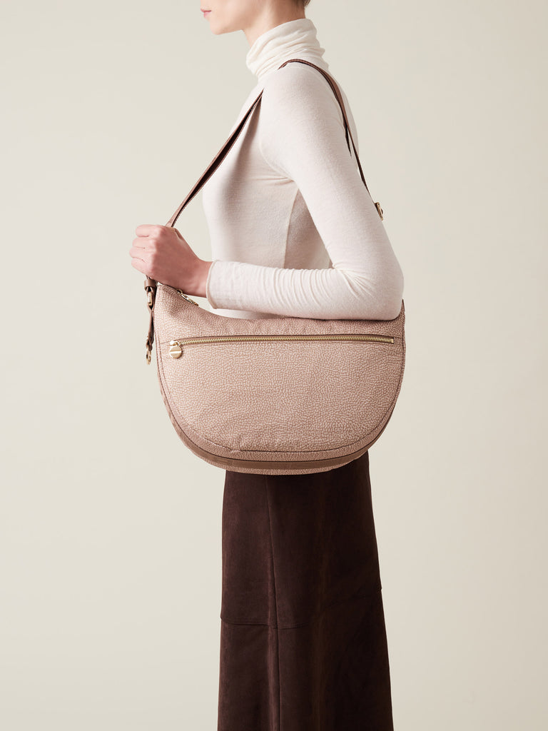 Hobo di tessuto riciclato Op e Pelle - ECO LINE LUNA BAG MIDDLE - Borbonese