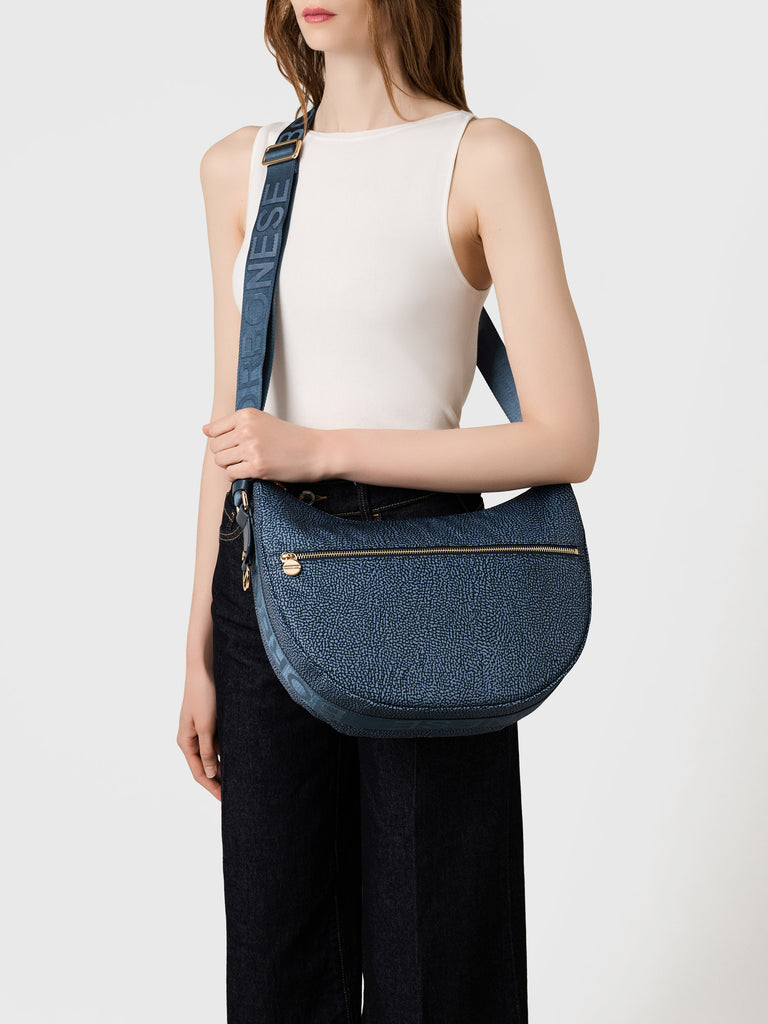Recycled OP Fabric and Leather Hobo - ECO LINE LUNA BAG MIDDLE - Borbonese