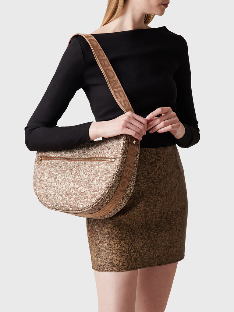 Hobo di Tessuto riciclato OP e Pelle - ECO LINE LUNA BAG MIDDLE - Borbonese