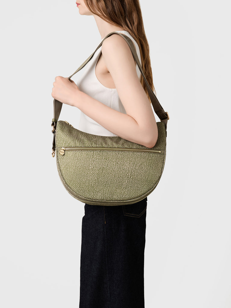 Recycled OP Fabric and Leather Hobo - ECO LINE LUNA BAG MIDDLE - Borbonese