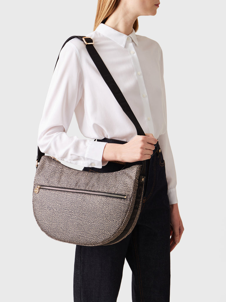 Recycled OP Fabric and Leather Hobo - ECO LINE LUNA BAG MIDDLE - Borbonese
