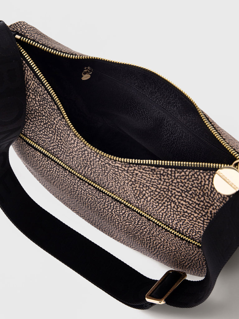 Recycled OP Fabric and Leather Hobo - ECO LINE LUNA BAG MIDDLE - Borbonese
