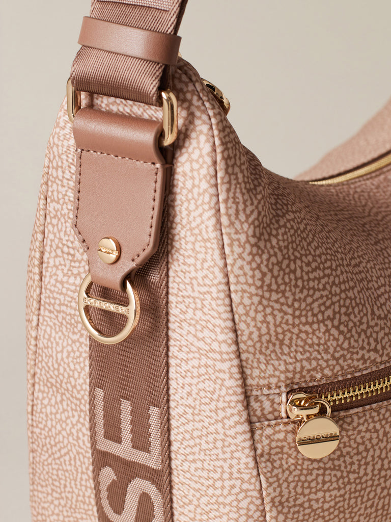 Hobo di tessuto riciclato Op e Pelle - ECO LINE LUNA BAG MEDIUM - Borbonese