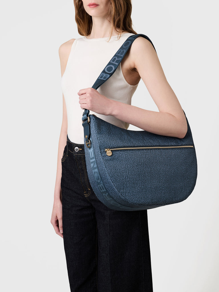 Hobo di Tessuto Riciclato OP e Pelle - ECO LINE LUNA BAG MEDIUM - Borbonese