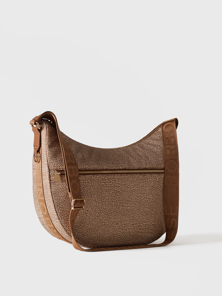 OP printed recycled fabric and Leather Hobo - ECO LINE LUNA BAG MEDIUM - Borbonese