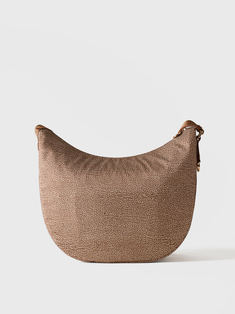 OP printed recycled fabric and Leather Hobo - ECO LINE LUNA BAG MEDIUM - Borbonese