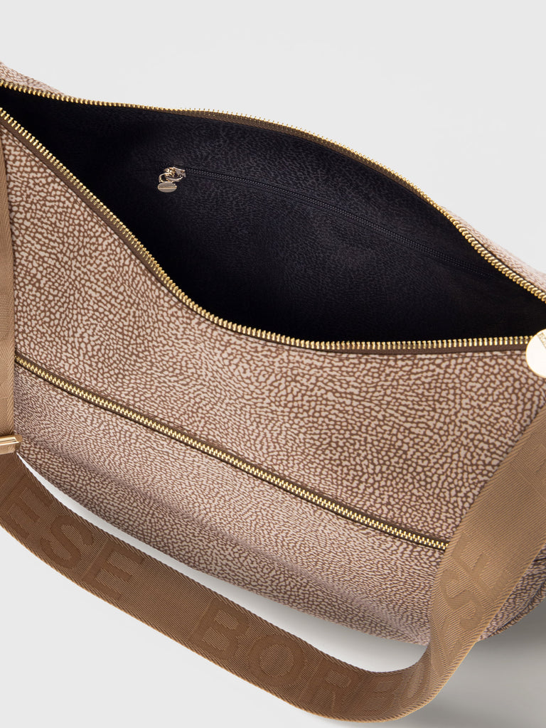 OP printed recycled fabric and Leather Hobo - ECO LINE LUNA BAG MEDIUM - Borbonese