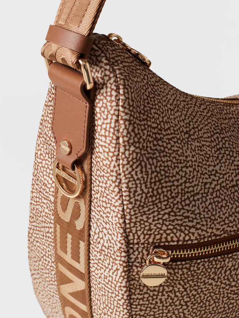 OP printed recycled fabric and Leather Hobo - ECO LINE LUNA BAG MEDIUM - Borbonese