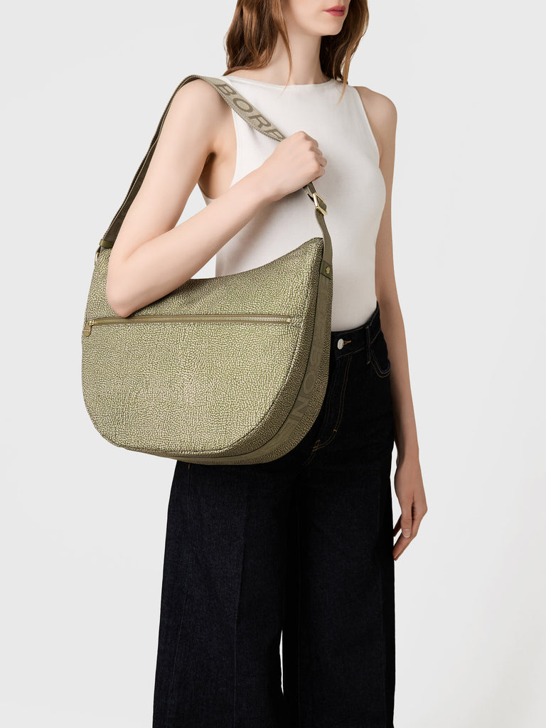 OP printed recycled fabric and Leather Hobo - ECO LINE LUNA BAG MEDIUM - Borbonese