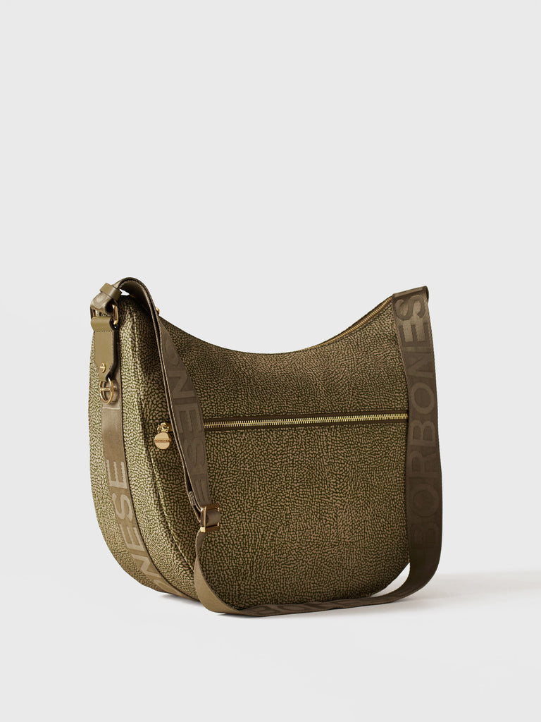 OP printed recycled fabric and Leather Hobo - ECO LINE LUNA BAG MEDIUM - Borbonese