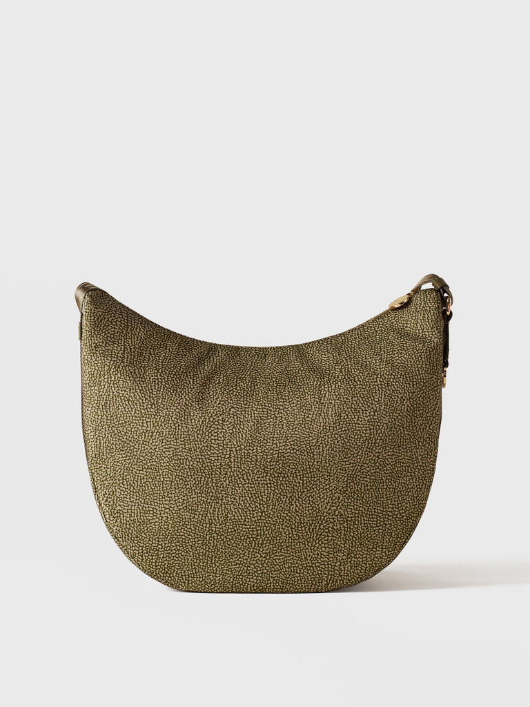 OP printed recycled fabric and Leather Hobo - ECO LINE LUNA BAG MEDIUM - Borbonese