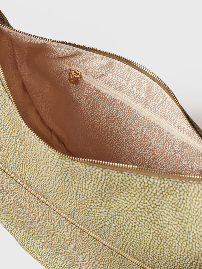 OP printed recycled fabric and Leather Hobo - ECO LINE LUNA BAG MEDIUM - Borbonese