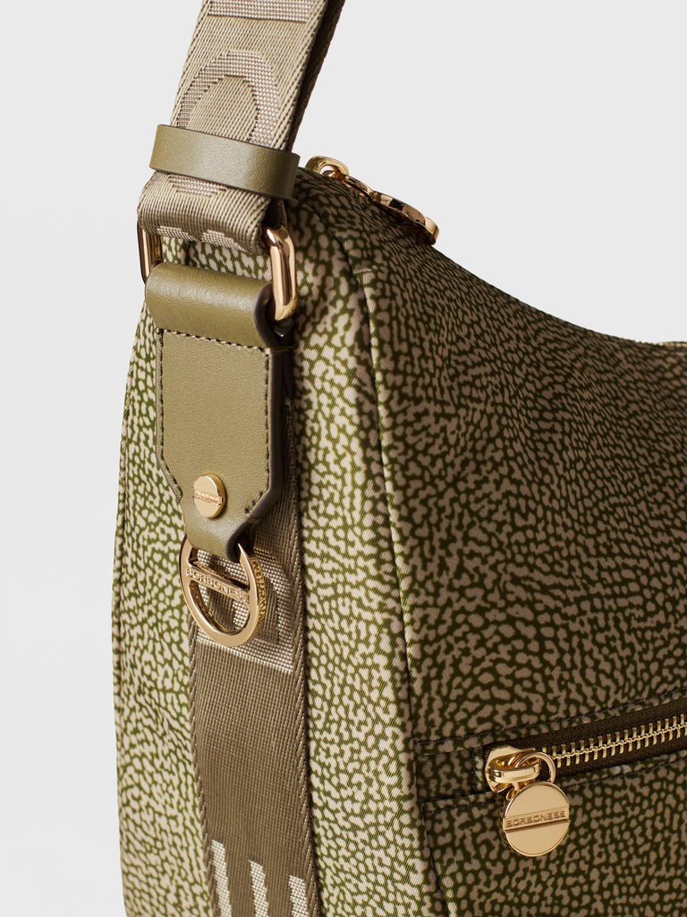 OP printed recycled fabric and Leather Hobo - ECO LINE LUNA BAG MEDIUM - Borbonese