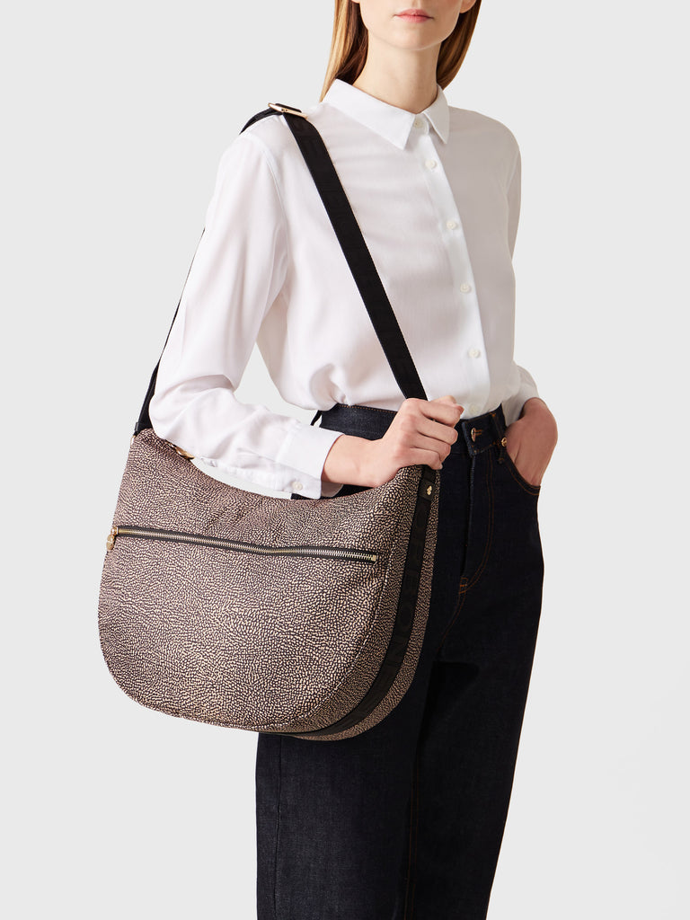 Hobo di Tessuto Riciclato OP e Pelle - ECO LINE LUNA BAG MEDIUM - Borbonese