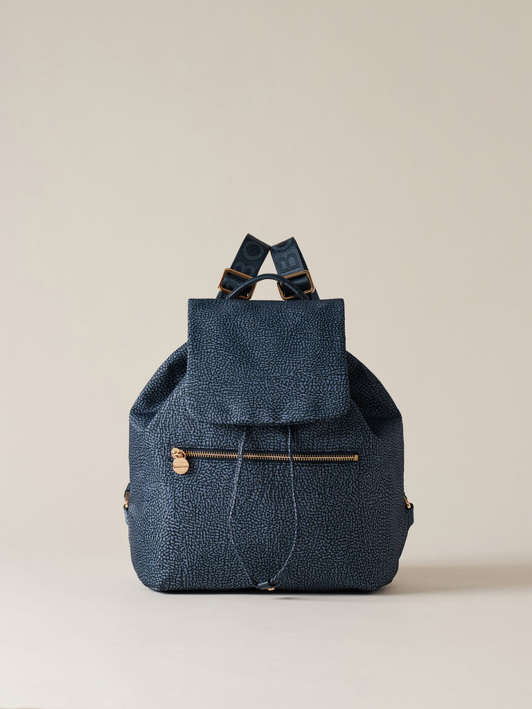OP printed recycled fabric and Leather backpack - ECO LINE BACKPACK MEDIUM - Borbonese