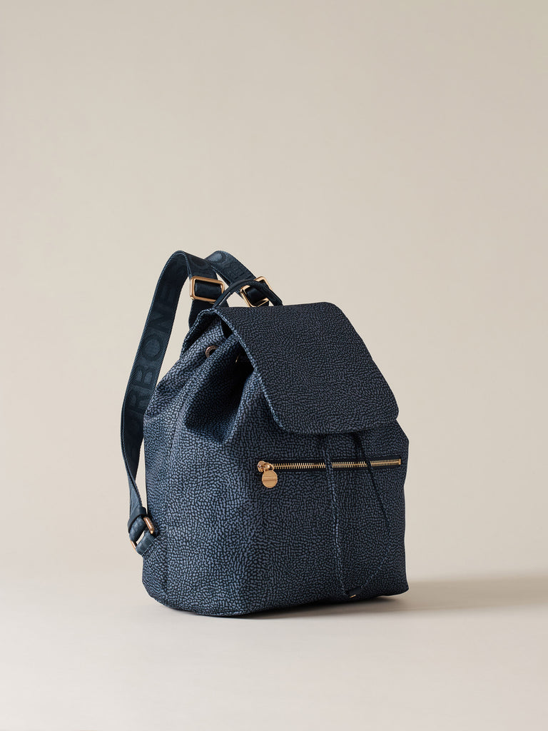 OP printed recycled fabric and Leather backpack - ECO LINE BACKPACK MEDIUM - Borbonese