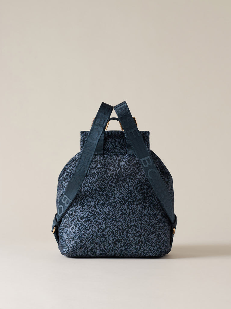 OP printed recycled fabric and Leather backpack - ECO LINE BACKPACK MEDIUM - Borbonese